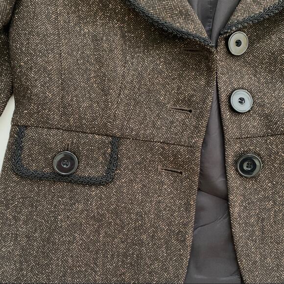 Semantiks Blazer Brown Tan Wool Blend Tweed Button Front Pockets Fitted Size 0 - Picture 7 of 13